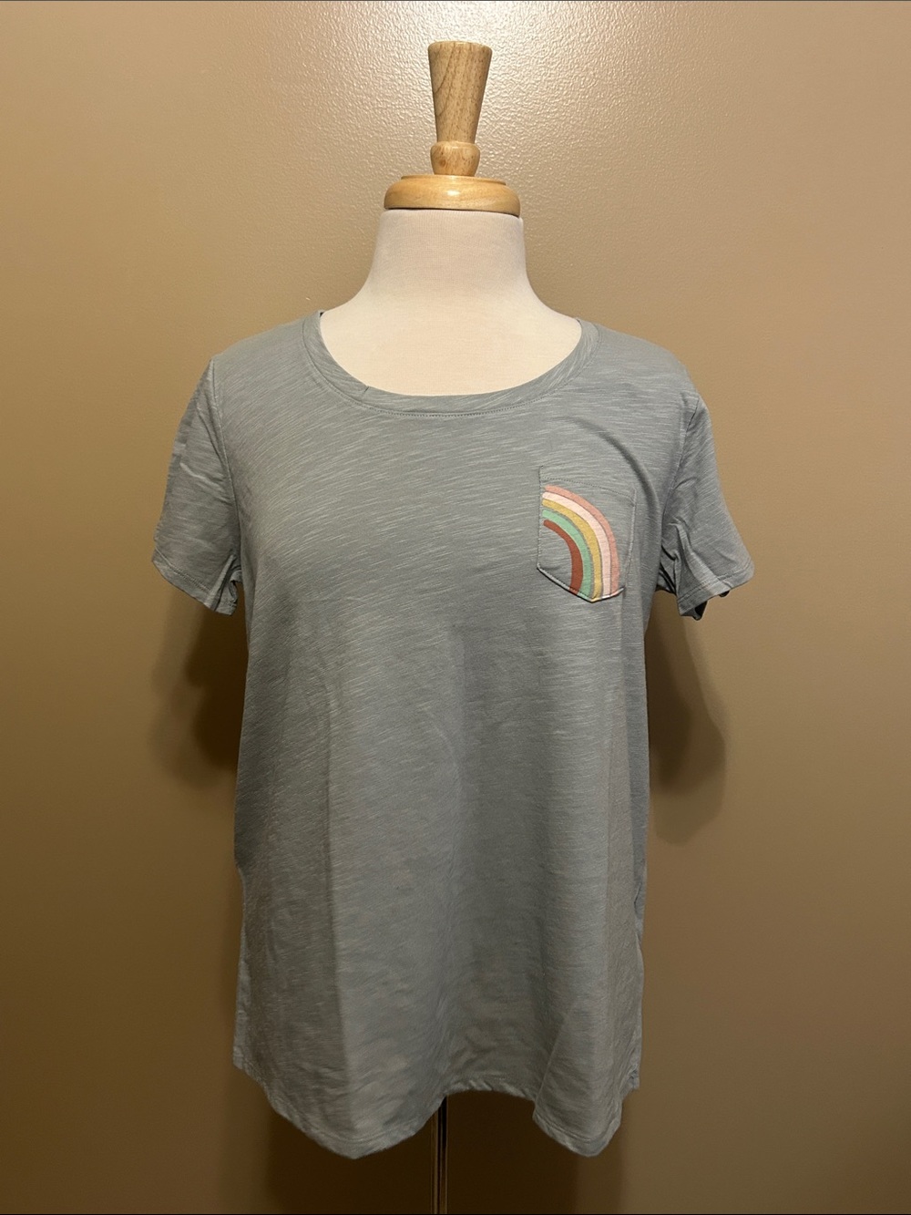 LC Lauren Conrad Light Gray Short Sleeve Tee with Rainbow Pocket Accent